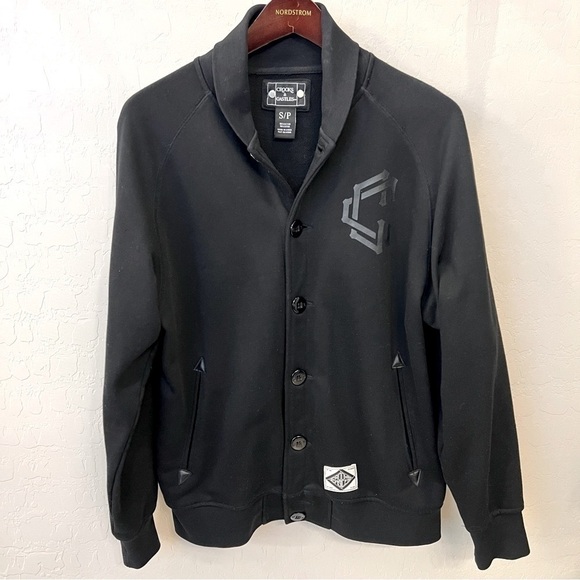Crooks & Castles Collegiate Varsity Jacket, buttondown, pockets, Black, sz S/P - Picture 3 of 12